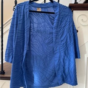 JM Collection Blue Wave Pattern Cardigan